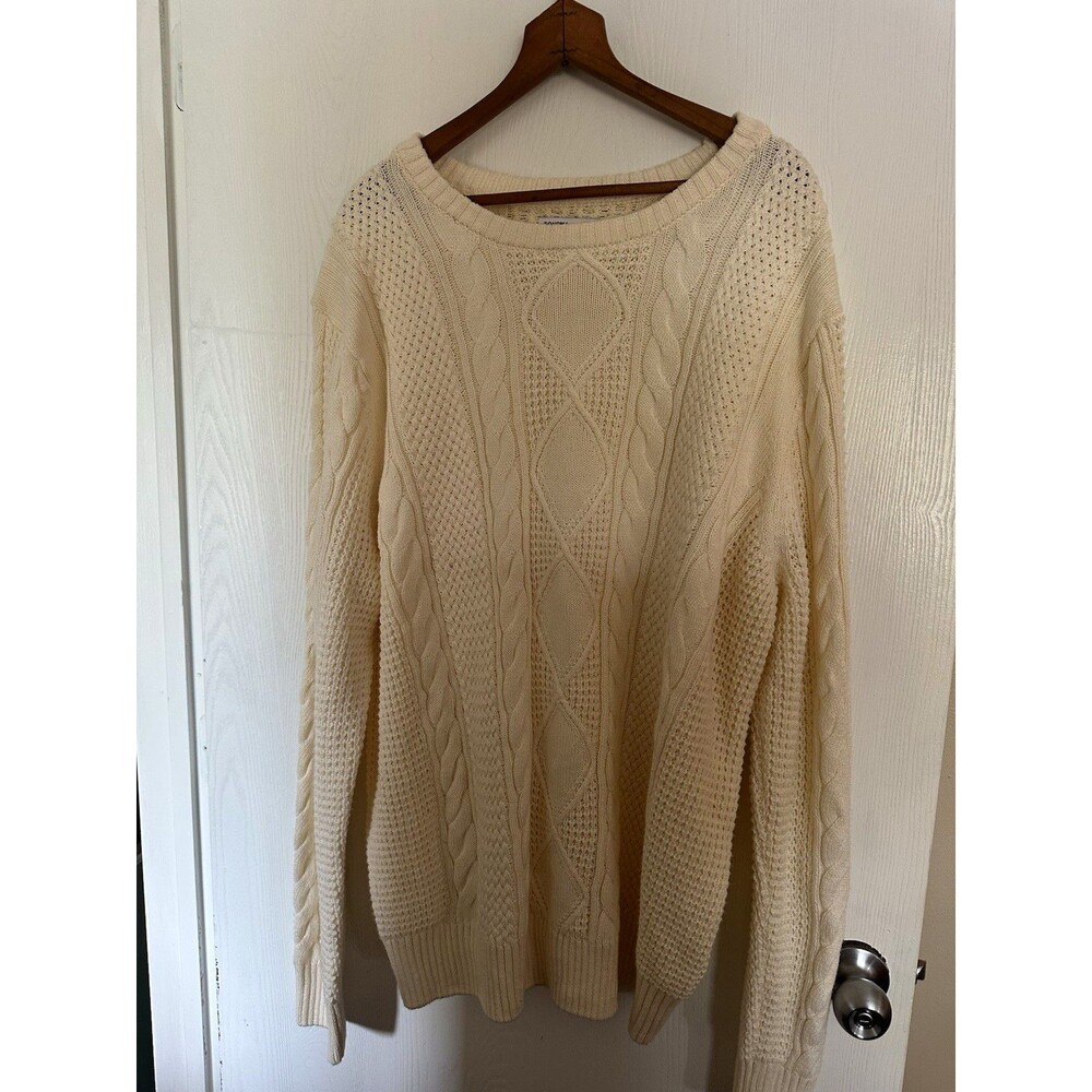 Sonoma Goods For Life Women's Beige Cable-Knit Crew Neck Pullover Sweater 2XL